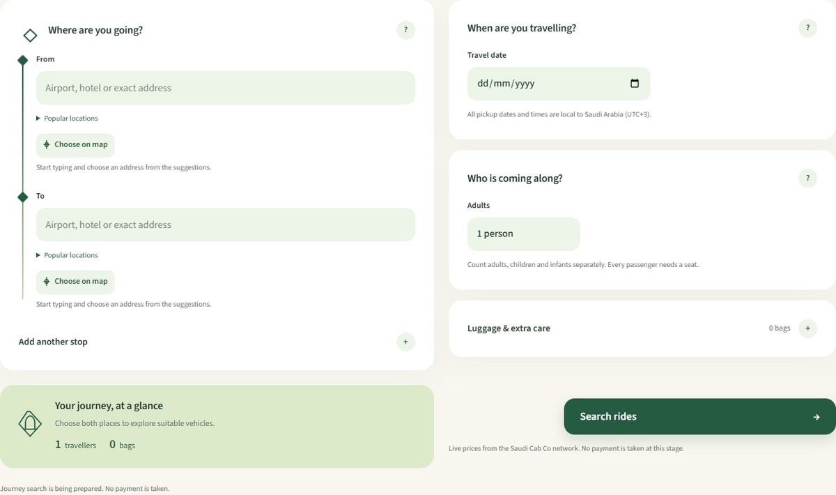 Makkah Cabs green transfer planning interface
