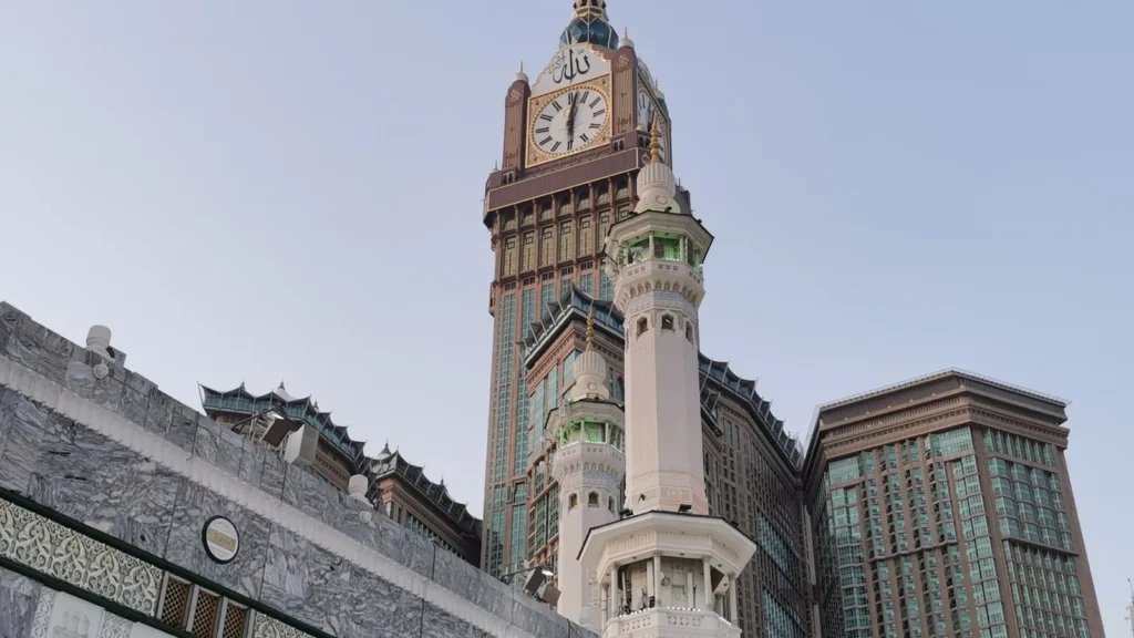 Abraj Al Bait clock tower and the surrounding hotel towers beside the Grand Mosque in Makkah