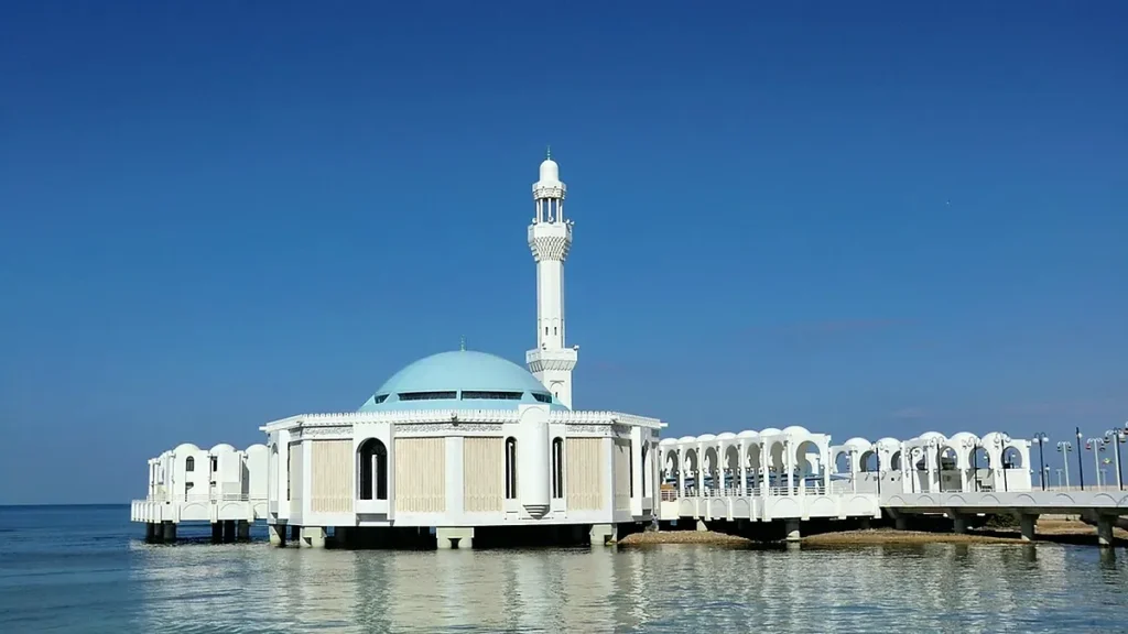 Mosque exterior illustrating a Taneem journey with personal items